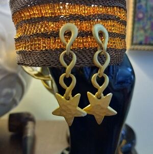 Star Shine Plated Gold Earrings Drop Pierced